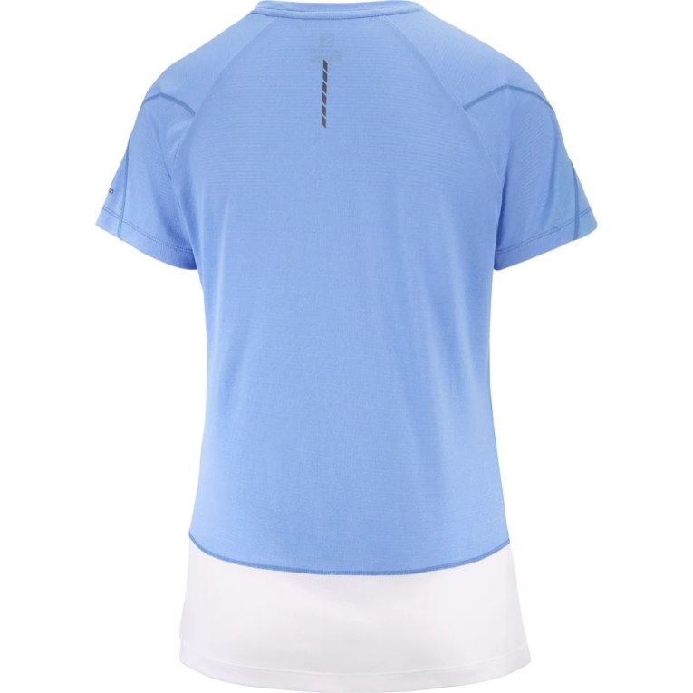 Camiseta Salomon Cross Run Estampados Corta Sleeve Mujer Azules Claro | MX FITN307